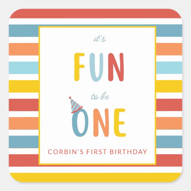 It's Fun To Be One Colorful Birthday Party Sticker (Front)