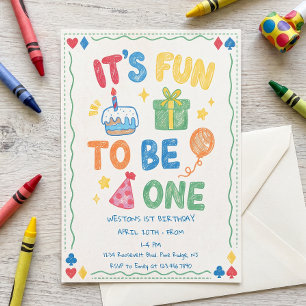 It's Fun to Be One Colourful 1st Birthday Invitati Invitation