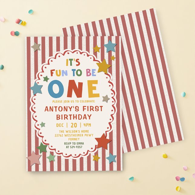It's Fun to Be One Colourful 1st Birthday Invitation (Creator Uploaded)