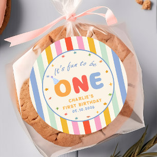 It's Fun To Be One Colourful Birthday Party Sticke Classic Round Sticker