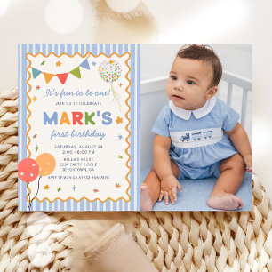 It's Fun to Be One Colourful Birthday Photo Invitation
