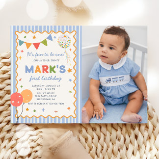 It's Fun to Be One Colourful Birthday Photo Invitation