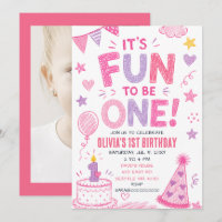 Its Fun To be One Doodle Pink Girl Photo Birthday 