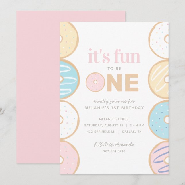 It's Fun to be One Doughnut First Birthday Party Invitation (Front/Back)