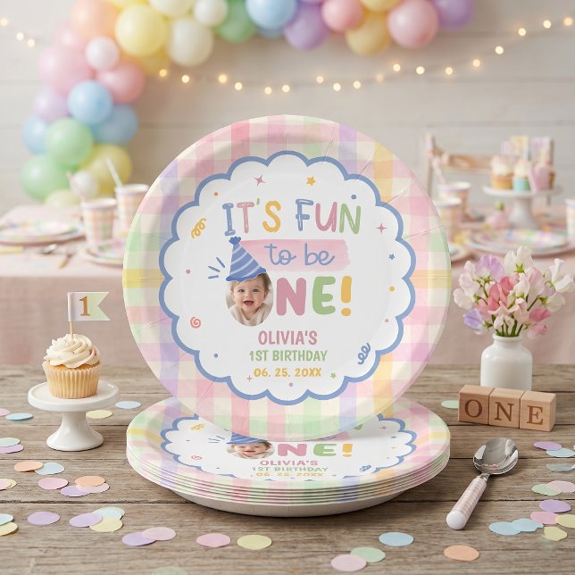 It's Fun to be One Gingham Birthday Paper Plates (Creator Uploaded)