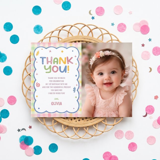 It's Fun to Be One Gingham Birthday Thank You Card (Creator Uploaded)