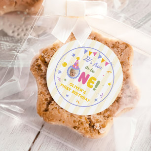 Its Fun To Be One Photo Boy 1st Birthday Classic Round Sticker