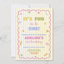 It's Fun To Be One Stripe Birthday Invitation