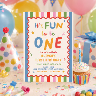 Its Fun To Be One Stripes 1st Birthday Invitation