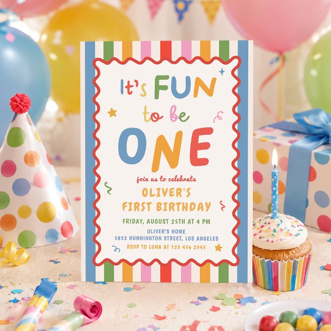 Its Fun To Be One Stripes 1st Birthday Invitation (Creator Uploaded)