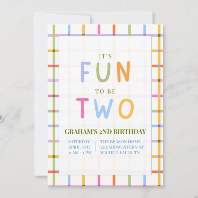 IT'S FUN TO BE TWO SECOND BIRTHDAY INVITATION (Front)