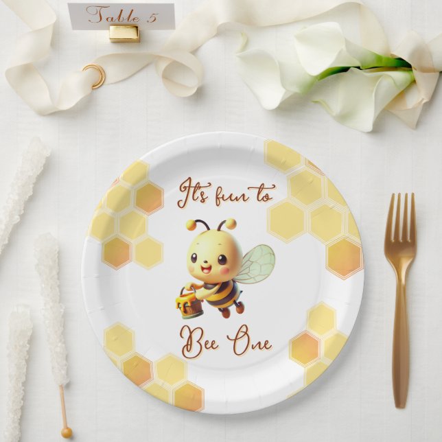 It's Fun to Bee One Honey Bee Birthday  Paper Plate (Wedding)