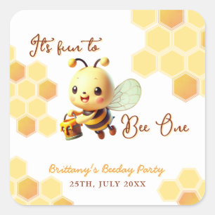It's Fun to Bee One Honey Bee Birthday  Square Sticker