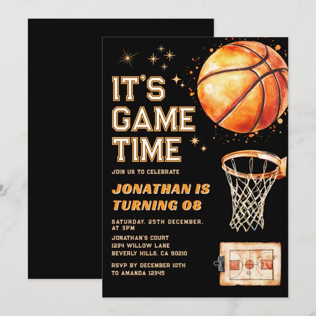 It's Game Time ANY AGE Basketball Birthday Sports Invitation (Front/Back)
