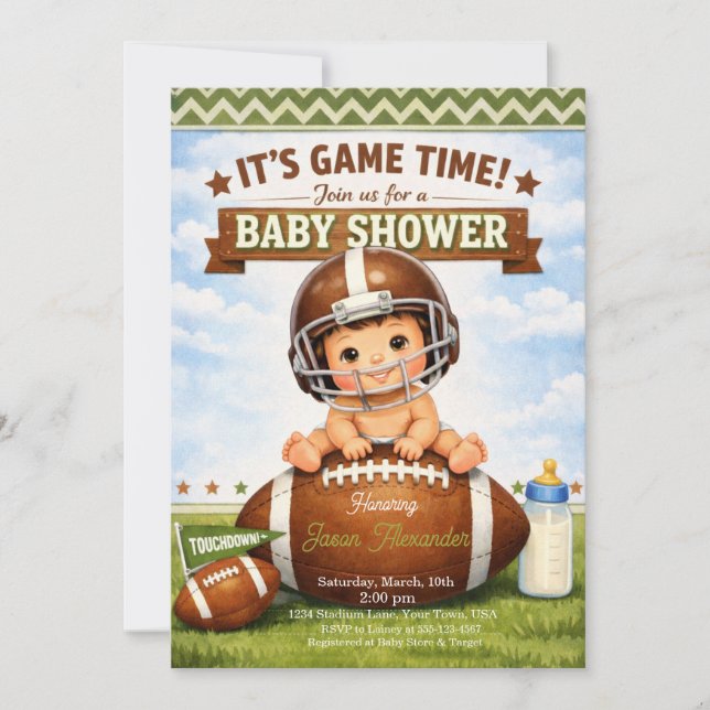 Its Game Time Baby Boy Shower Invitation (Front)