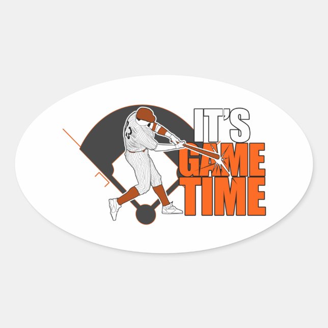 It's Game Time - Baseball (Orange) Oval Sticker (Front)