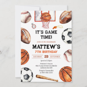 It's Game Time Basketball Sport Boy Birthday  Invitation