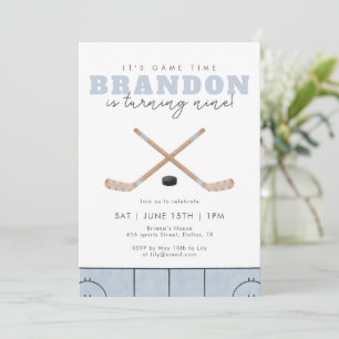 It's Game Time Hockey Birthday Party Blue Sports  Invitation