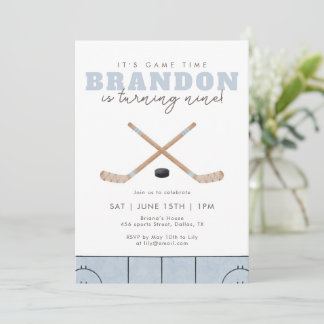 It's Game Time Hockey Birthday Party Blue Sports  Invitation