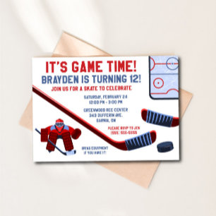 It's Game Time!  Ice Hockey Birthday Party Invitation