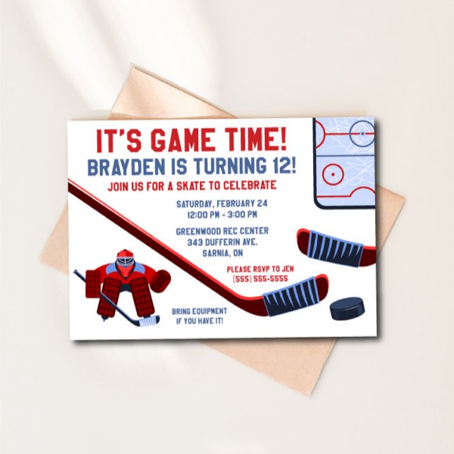 It's Game Time!  Ice Hockey Birthday Party Invitation (Creator Uploaded)