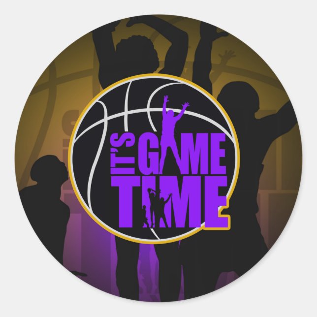 It's Game Time - Purple & Gold   Classic Round Sticker (Front)