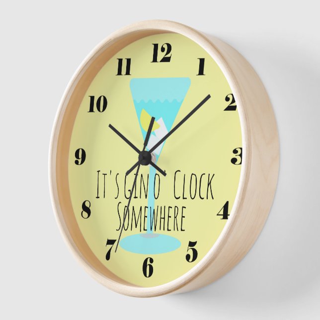 It's Gin o'Clock Somewhere - bar or kitchen Clock (Angle)