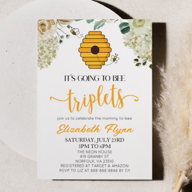 It's Going To Bee Triplets Bumble Bee Baby Shower Invitation (Creator Uploaded)