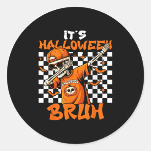 It's Halloween Bruh Skeleton Pumpkin Costume Boys  Classic Round Sticker