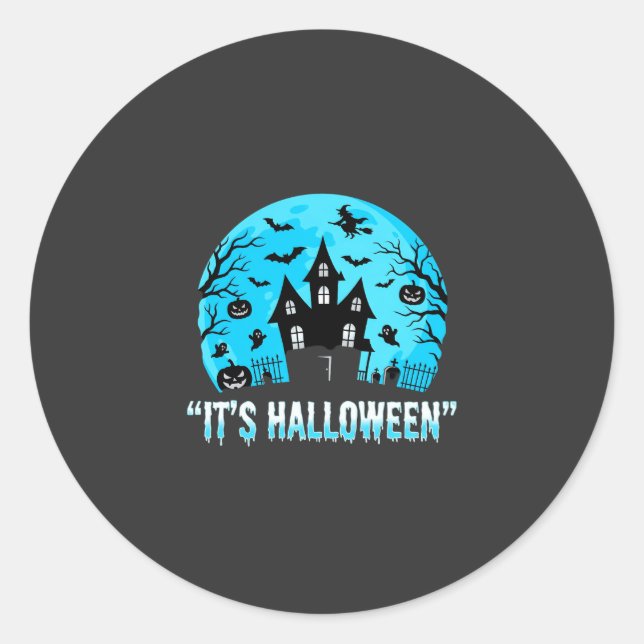 It's Halloween Haunted House Bat Design Classic Round Sticker (Front)