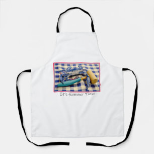 It's Hammer Time Blue Crab with Hammer on Gingham Apron