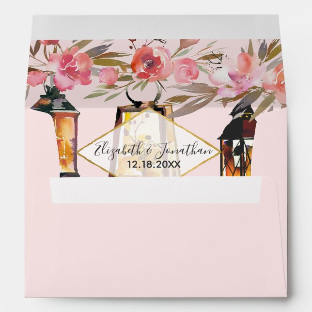 It's Happening Rustic Lanterns Rose Gold Wedding Envelope (Back (Bottom))