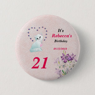 It's Her Birthday Kitten and Flowers Version 2 Inch Round Button