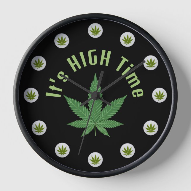 It's High Time Weed Leaf Green Purple Custom Clock (Front)