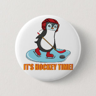 It's Hockey Time - Cute Penguin Ice Hockey 2 Inch Round Button