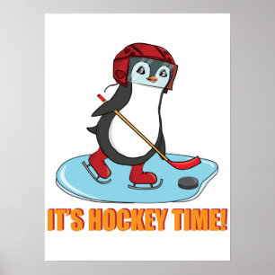 It's Hockey Time - Cute Penguin Ice Hockey Poster