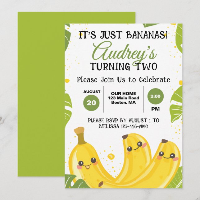 It's Just Bananas Any Age Birthday Party Invitation (Front/Back)