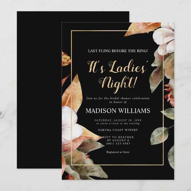 Its Ladies' Night Modern Black Gold Bridal Shower Invitation (Front/Back)