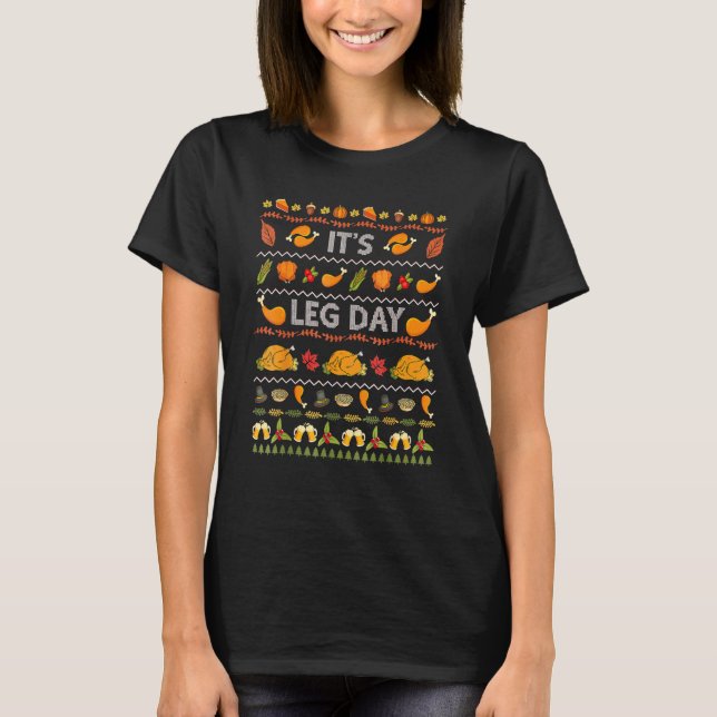 Its Leg Day  Turkey Sweater Ugly Thanksgiving Chri (Front)