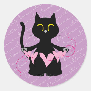 IT'S LOVE – Cute Black Cat & Hearts Sticker