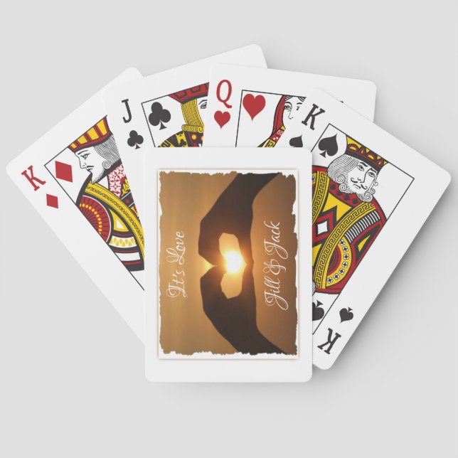 It's Love Heart Hands Sunset Personalized Playing Cards (Back)