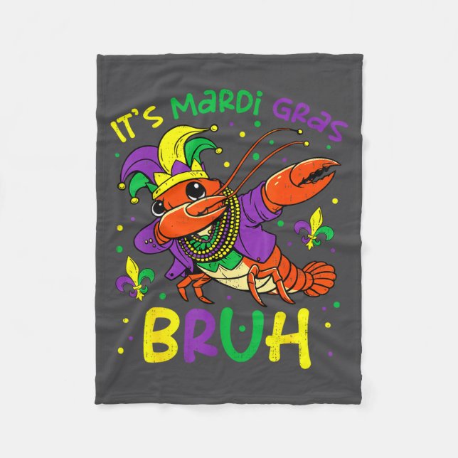 Its Mardi Gras Bruh Crayfish Dab Jester Beads Boys Fleece Blanket (Front)