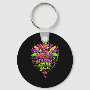 Its Mardi Gras Bruh Cute Flamingo Mardi Gras Carni Keychain