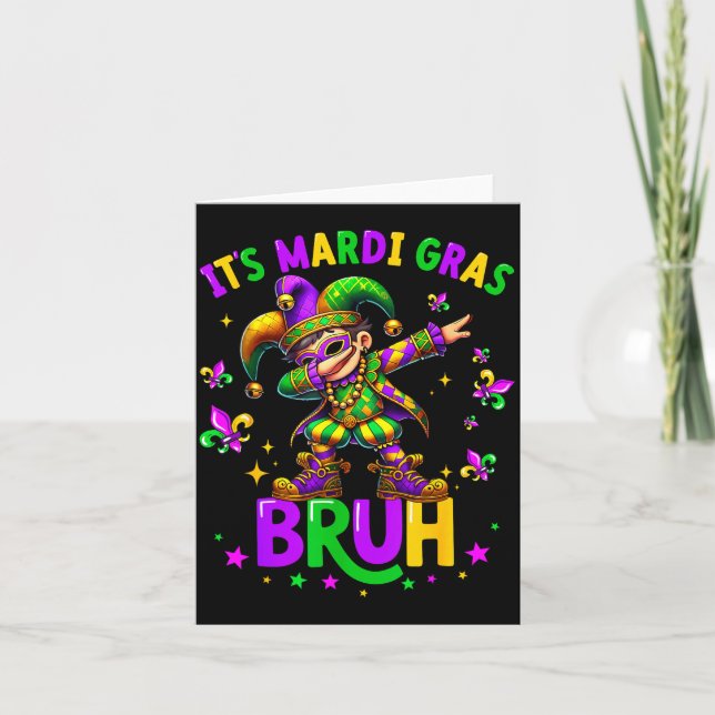 It's Mardi Gras Bruh Dabbing Leprechaun Jester New Card (Front)