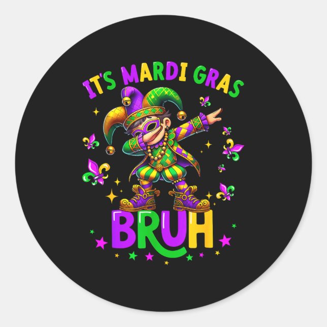 It's Mardi Gras Bruh Dabbing Leprechaun Jester New Classic Round Sticker (Front)