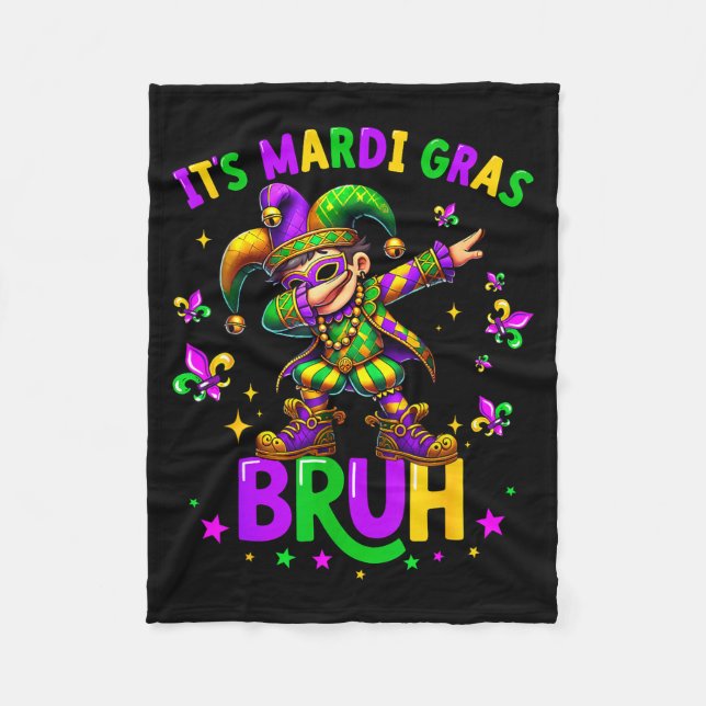 It's Mardi Gras Bruh Dabbing Leprechaun Jester New Fleece Blanket (Front)
