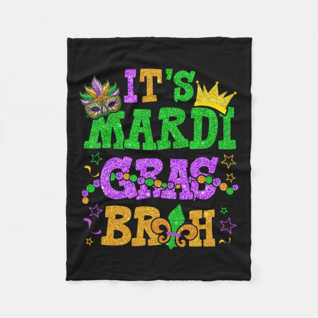 It's Mardi Gras Bruh Funny Mardi Gras Teens Boys K Fleece Blanket (Front)