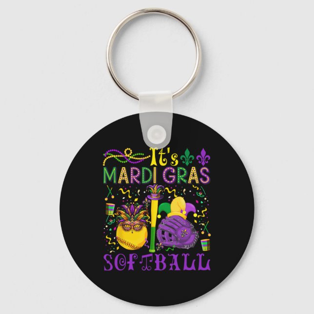It's Mardi Gras Softll Player Team Costume Masked  Keychain (Front)