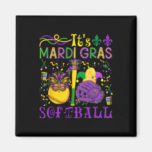It's Mardi Gras Softll Player Team Costume Masked  Magnet