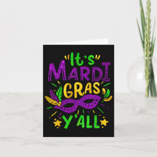Its Mardi Gras Yall Beads Mask Jester Hat Festival Card